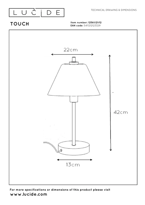 Lucide TOUCH - Tischlampe - Ø 22 cm - 1xE14 - Chrom Matt - technisch